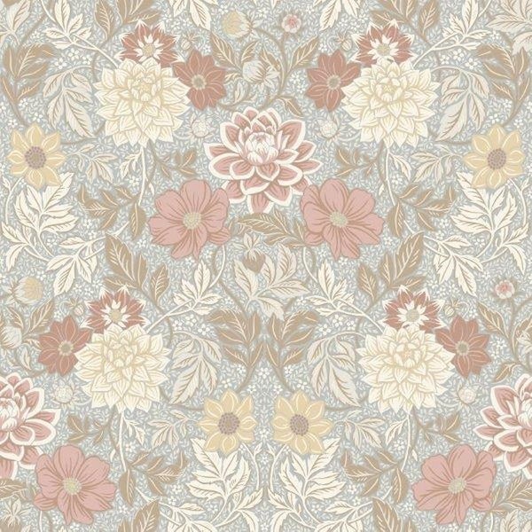 Borastapeter Tapete Blumenmuster im Jugendstil Graublau - 53 cm x 10.05 m - 660402