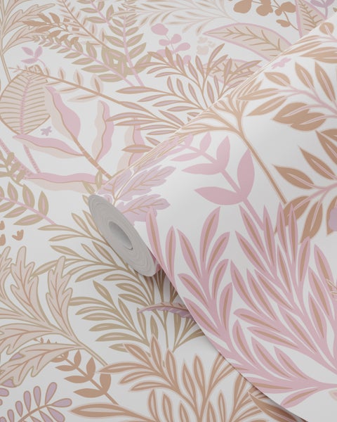 ESTAhome Tapete tropische Blätter und Blüten Rosa und Lila - 50 x 900 cm - 131666