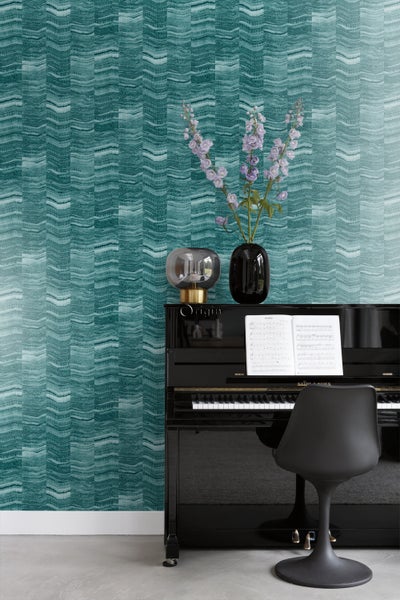 Origin Wallcoverings Tapete Zick-Zack-Mamorstreifen Petrolblau - 53 cm x 10.05 m - 337249