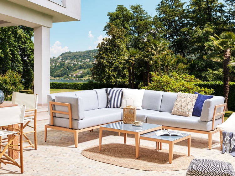 Garten Ecksofa mit Tisch 6-Sitzer RIMA III linksseitig modular Metall Grau