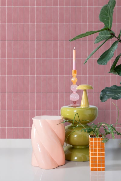 ESTAhome Tapete Fliesenmuster Rosa - 50 x 900 cm - 131535