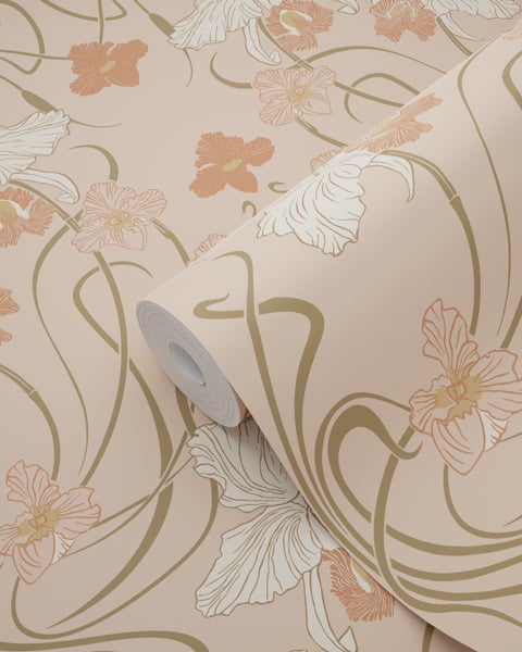 ESTAhome Tapete Blumenmuster im Jugendstil Terrakottarosa - 53 cm x 10.05 m - 139668
