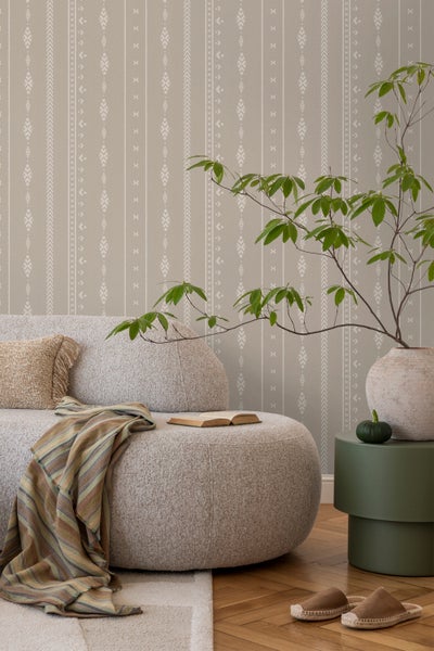Sanders und Sanders Tapete ethnische Motive Beigebraun und Weiß - 53 cm x 10 m - 640522