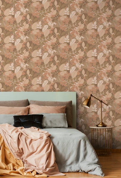 ESTAhome Tapete Blätter Beigebraun und Terrakottarosa - 50 x 900 cm - 139847
