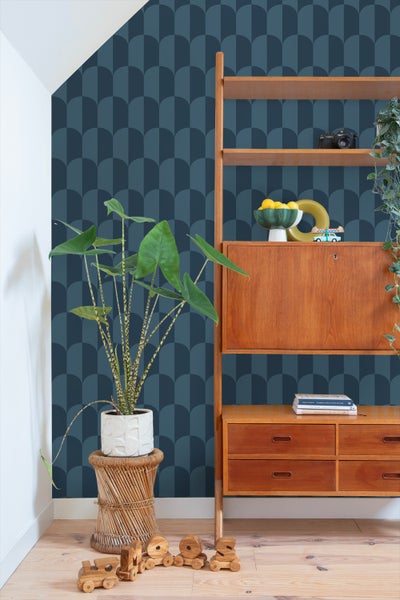 ESTAhome Tapete Art Decó Muster Dunkelblau - 50 x 900 cm - 139990