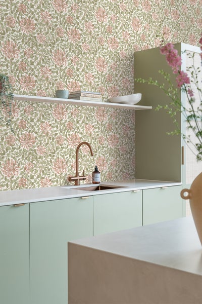ESTAhome Tapete Blumen Graugrün und Terrakotta - 50 x 900 cm - 131028