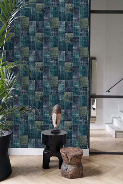 Origin Wallcoverings Tapete Kelim-Patchwork Smaragdgrün - 53 cm x 10.05 m - 347467