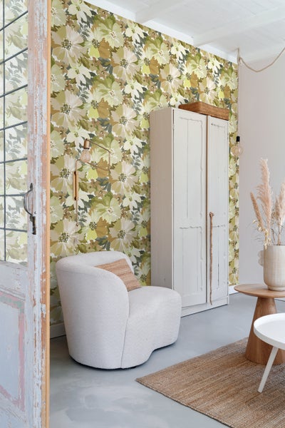 ESTAhome Tapete Blumen Olivgrün - 50 x 900 cm - 131262