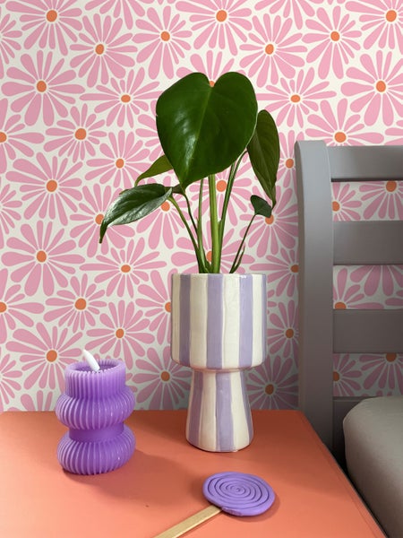 ESTAhome Tapete Gänseblümchen Rosa und Orange - 53 cm x 10.05 m - 131149