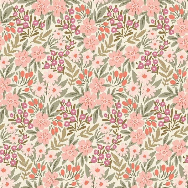 ESTAhome Tapete Blumen Grün, Rosa und Lila - 50 x 900 cm - 131450
