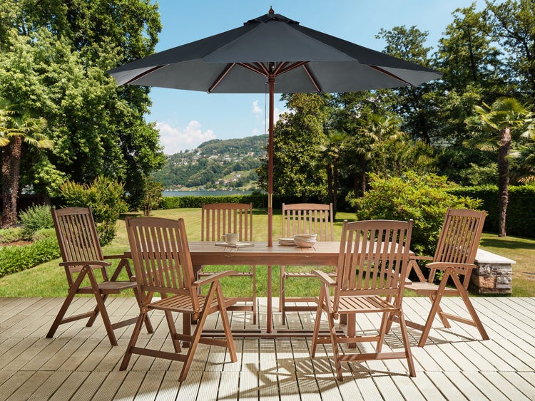 Gartenmöbel Set 6-Sitzer AMANTEA mit Schirm Akazienholz Grau