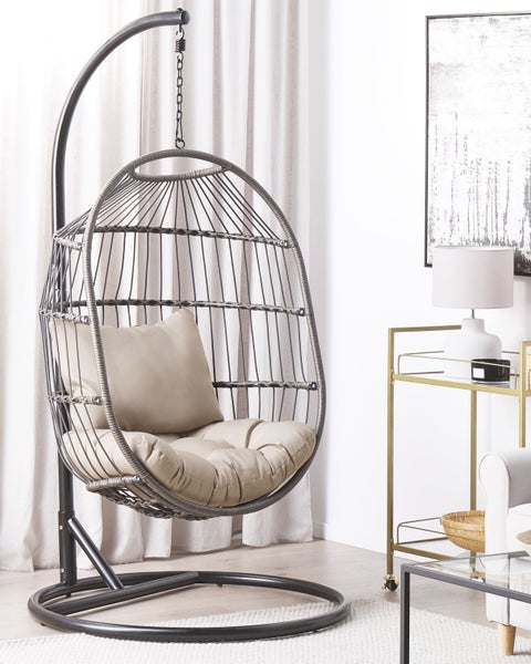 Hängesessel mit Gestell ALBA Polyrattan Schwarz