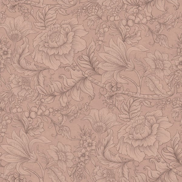 ESTAhome Tapete Blumenmuster Terrakottarosa - 53 cm x 10.05 m - 139794