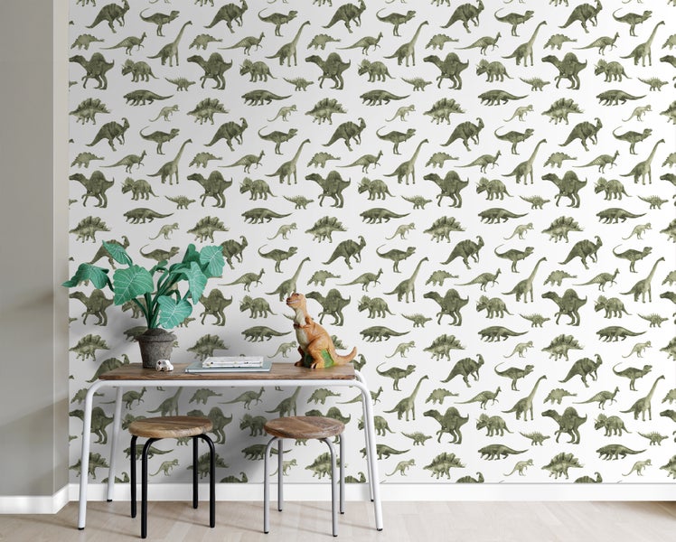 ESTAhome Tapete Dinosaurier Dunkelgrün - 50 x 900 cm - 131200