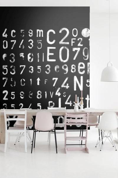 ESTAhome Fototapete Buchstaben und Zahlen Schwarz und Weiß - 300 x 279 cm - 157711