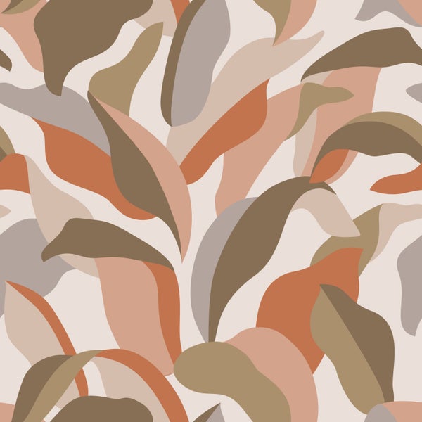 ESTAhome Tapete tropische Blätter Terrakotta, Braun und Beige - 50 x 900 cm - 139943