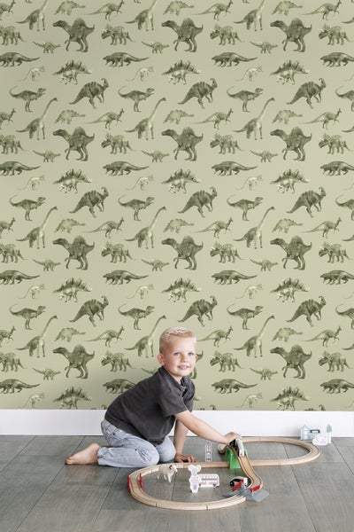 ESTAhome Tapete Dinosaurier Grün - 50 x 900 cm - 131206