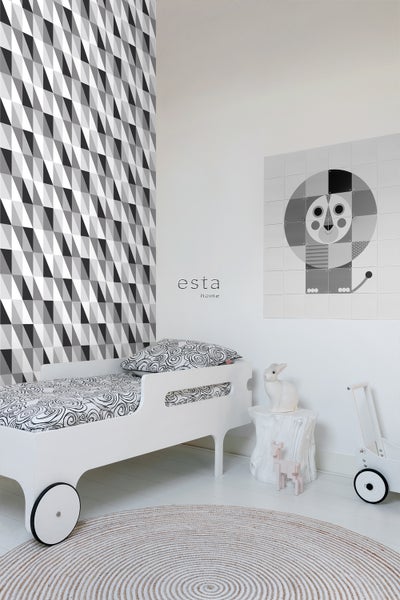 ESTAhome Tapete grafische Dreiecke Schwarz, Grau und Weiß - 53 cm x 10.05 m - 139121