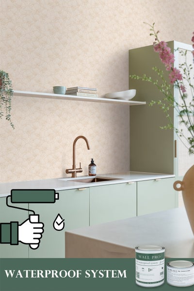 ESTAhome Tapete gezeichnete Blätter Sandbeige und Terrakotta - 53 cm x 10.05 m - 139491