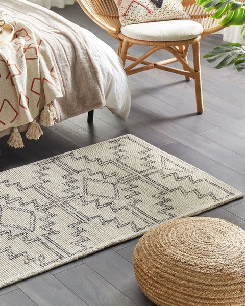 Teppich Wolle beige / schwarz 80 x 150 cm URLA