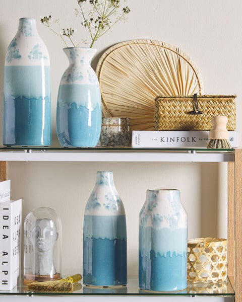 Blumenvase CHALCIS Steinzeug 25 cm Blau