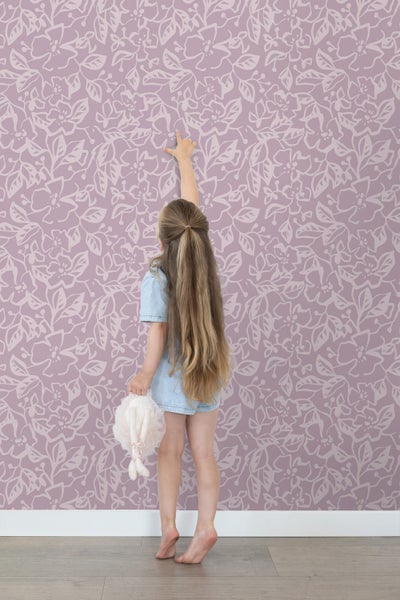 ESTAhome Tapete Blätter und Blumen Violett - 50 x 900 cm - 131374