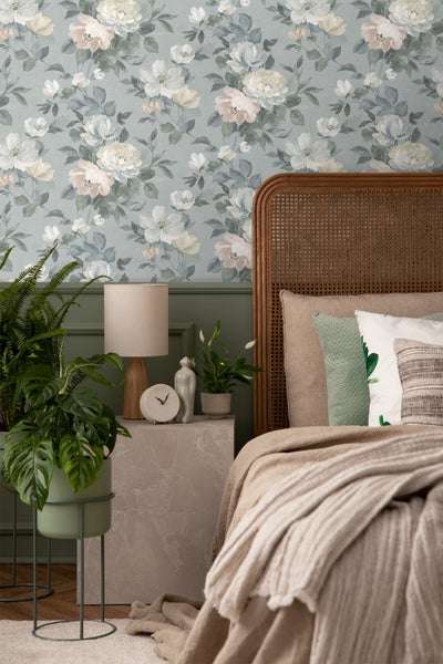 Borastapeter Tapete Blumen Graublau - 53 cm x 10.05 m - 660429