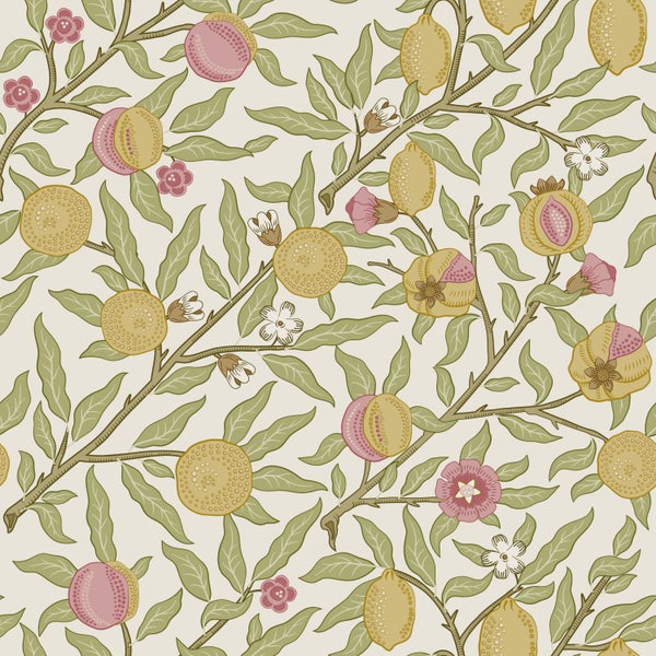 ESTAhome Tapete exotischen Früchten und Blättern Grün, Rosa und Ockergelb - 50 x 900 cm - 131169