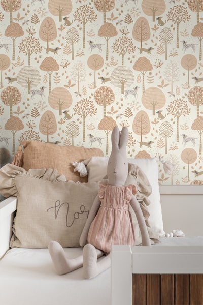 ESTAhome Tapete Hunde Beige und Hellrosa - 53 cm x 10.05 m - 139710