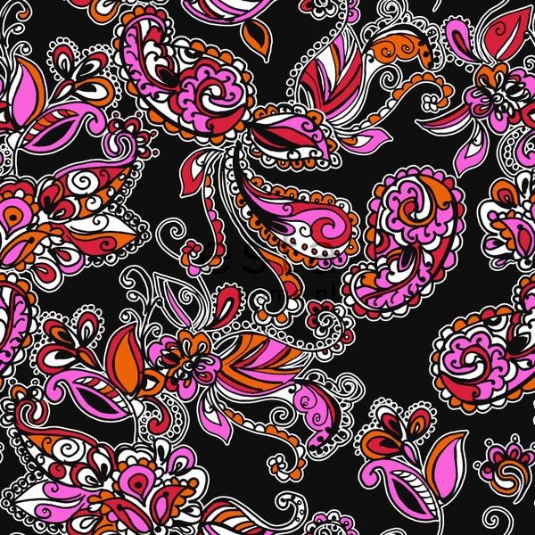 ESTAhome Tapete funky Blumen und Paisleys Schwarz und Rot - 53 cm x 10.05 m - 136842