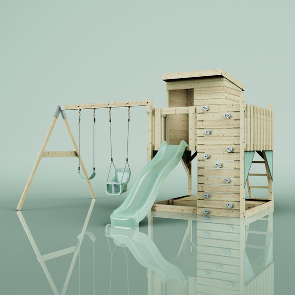 PolarPlay Spielturm Björn aus Holz in Grün Babyschaukel