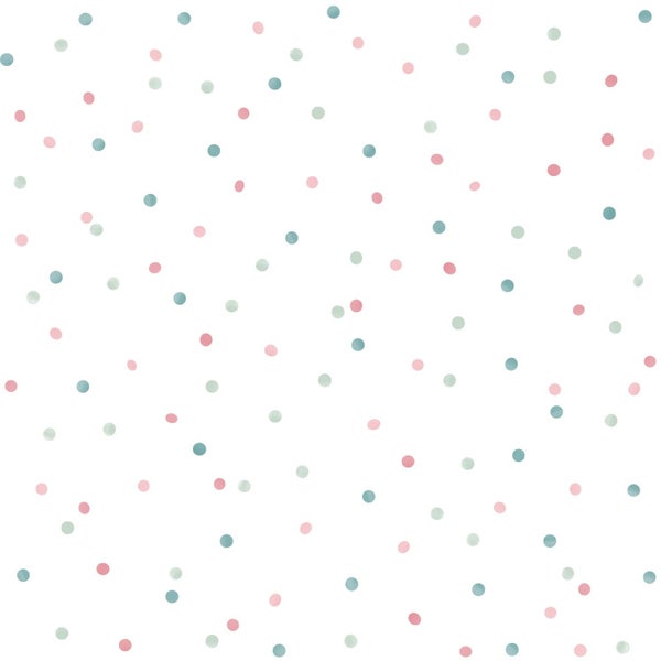 ESTAhome Tapete Punkte Rosa, Mintgrün und Graublau - 53 cm x 10.05 m - 139049