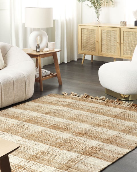 Teppich Jute sandbeige 160 x 230 cm geometrisches Muster Kurzflor BERISSA