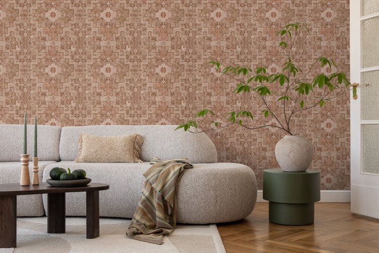 ESTAhome Tapete orientalisches Kelim-Patchwork Graubraun - 50 x 900 cm - 131365