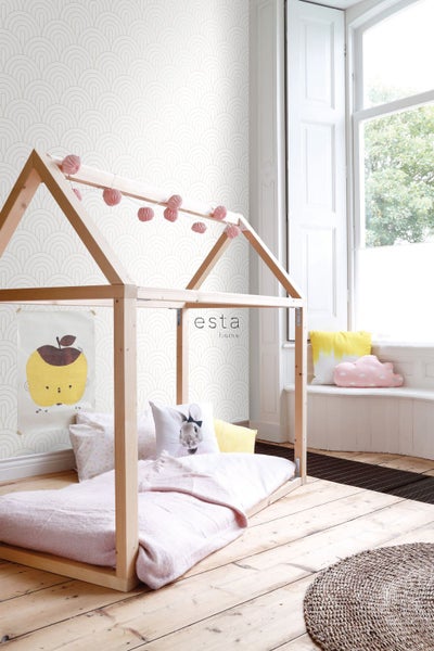 ESTAhome Tapete Art Decó Muster Weiß und Gold - 53 cm x 10.05 m - 139215