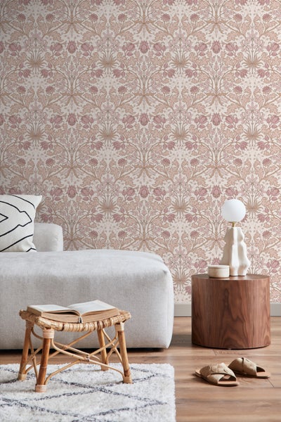 ESTAhome Tapete Blumenmuster im Jugendstil Altrosa und Beige - 50 x 900 cm - 131178