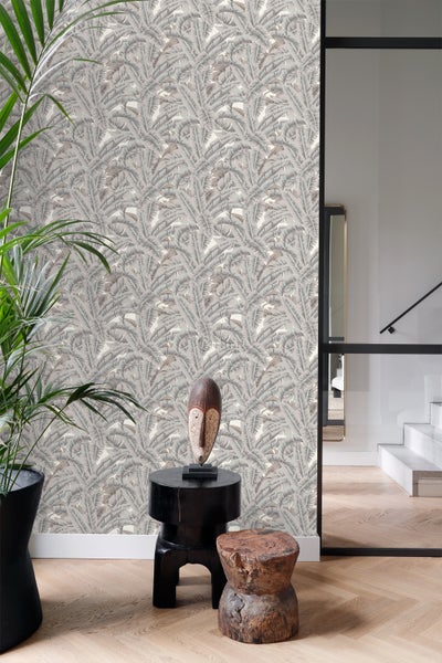 Origin Wallcoverings Tapete Palmblätter Kieselgrau - 53 cm x 10.05 m - 347439