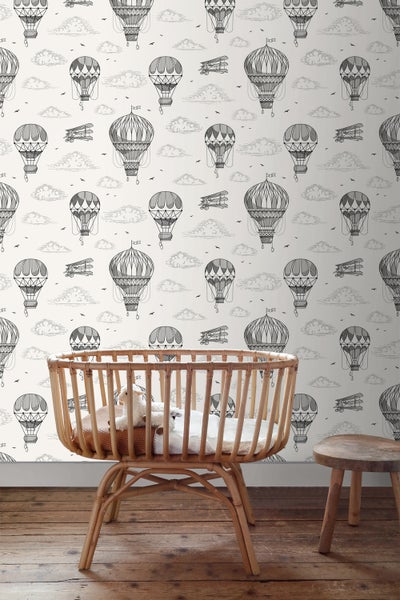 ESTAhome Tapete Luftballons Schwarz-Weiß - 50 x 900 cm - 139715