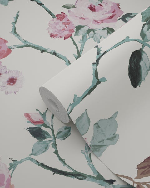 Origin Wallcoverings Tapete Blumen Crême-Weiß und Hellrosa und Grün - 53 cm x 10.05 m - 347433