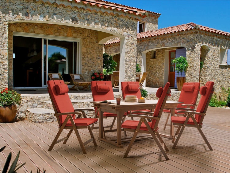 Gartenmöbel Set 6-Sitzer AMANTEA PREMIUM Akazienholz Rot