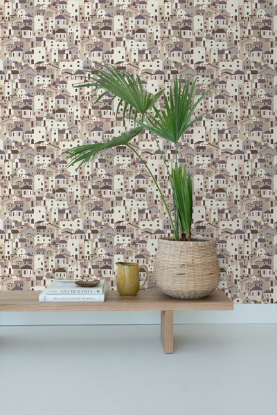 ESTAhome Tapete Mediterrane Häuser Beige und Grau - 50 x 900 cm - 139622
