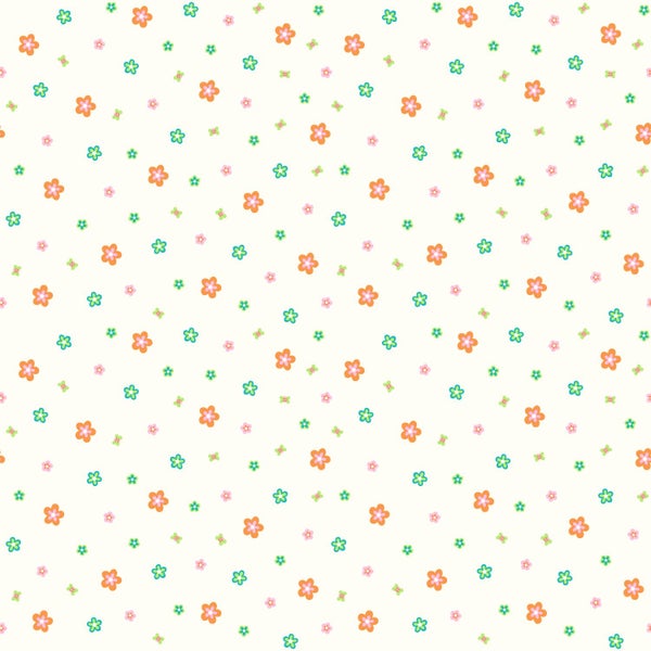 ESTAhome Tapete Blumen Lindgrün und Orange - 53 cm x 10.05 m - 114635