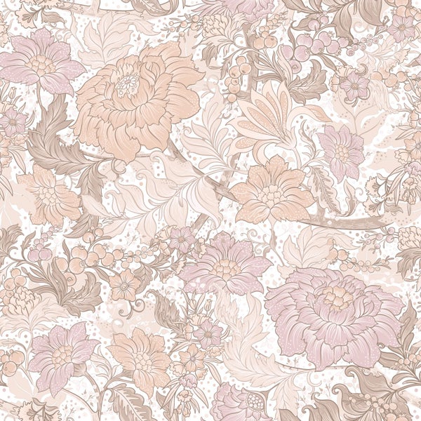 ESTAhome Tapete Blumenmuster Helllila und Terrakotta - 50 x 900 cm - 131192