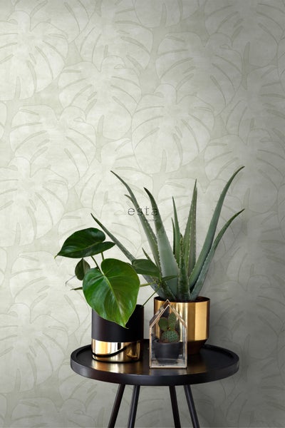 ESTAhome Tapete Monstera-Blätter Beige - 53 cm x 10.05 m - 139002
