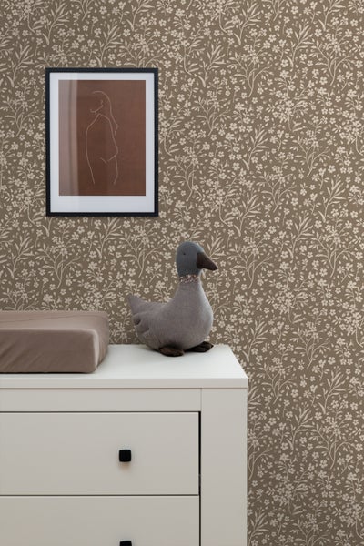 ESTAhome Tapete Blumen Taupe - 50 x 900 cm - 139882