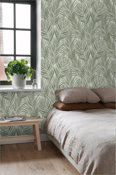 ESTAhome Tapete Palmenblätter Olivgrün - 53 cm x 10.05 m - 139006