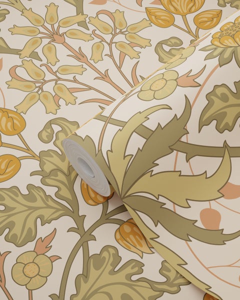 ESTAhome Tapete Blumenmuster im Jugendstil Dunkelorange und Graugrün - 50 x 900 cm - 131175