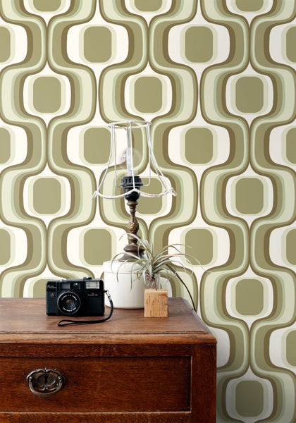 ESTAhome Tapete Retro-Ornamente Grün - 50 x 900 cm - 131586