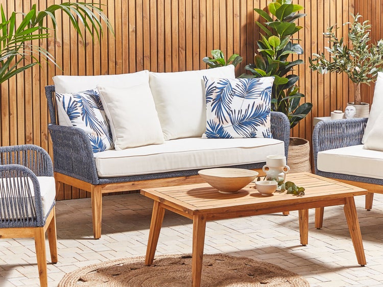 Gartenkissen 2er Set ELATI Pflanzenmuster 45 x 45 cm Marineblau