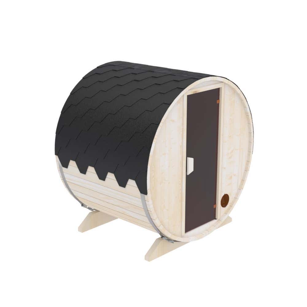 FinnTherm Fass-Sauna Barrel inkl. Ofen Fasssauna 3 Sitzbänke aus Holz Sauna mit 28 mm Wandstärke, Außensauna mit Montagematerial
